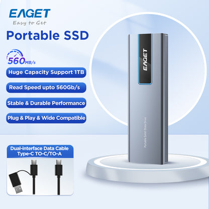 EAGET 1TB USB-C External Solid State Drive USB 3.2 Gen 2 Type C SSD Up to 560MB/s SSD External Hard Drive Laptop Storage