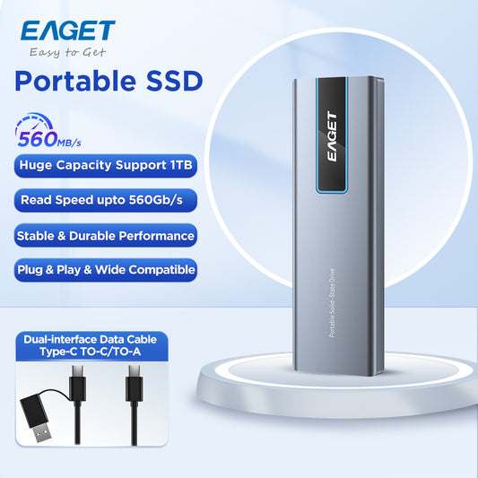 EAGET 1TB USB-C External Solid State Drive USB 3.2 Gen 2 Type C SSD Up to 560MB/s SSD External Hard Drive Laptop Storage
