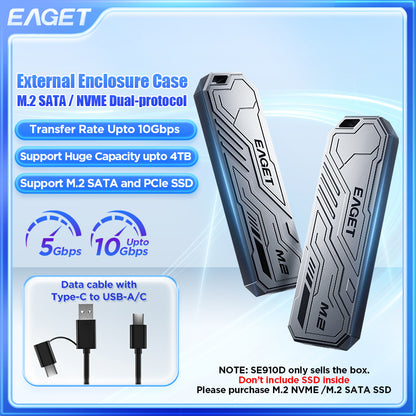 EAGET M.2 NVMe SSD NGFF SATA Enclosure, USB 3.2 Gen 2 to M.2 NVMe Enclosure, PCIe NVMe Adapter for M & B Key, Support UASP and Trim
