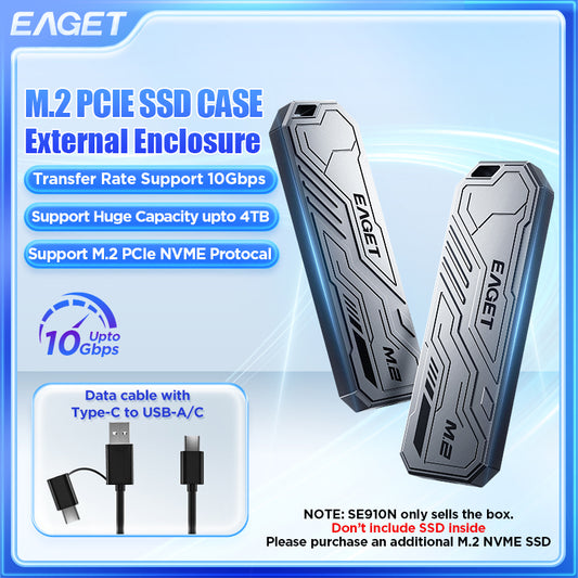 EAGET M.2 NVMe SSD NGFF SATA Enclosure, USB 3.2 Gen 2 to M.2 NVMe Enclosure, PCIe NVMe Adapter for M & B Key, Support UASP and Trim