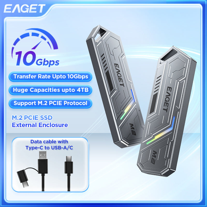 EAGET M.2 NVME SSD Adapter | Dual Protocol Aluminum External Enclosure for PCIe & NGFF SATA SSDs, Portable Solid State Drive Case, for NVMe SSD sizes 2230/2242/2260/2280 (Without SSD)