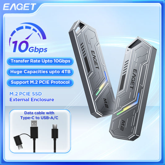 EAGET M.2 NVME SSD Adapter | Dual Protocol Aluminum External Enclosure for PCIe & NGFF SATA SSDs, Portable Solid State Drive Case, for NVMe SSD sizes 2230/2242/2260/2280 (Without SSD)