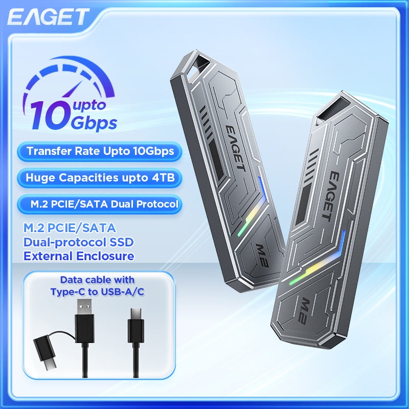 EAGET M.2 NVME SSD Adapter | Dual Protocol Aluminum External Enclosure for PCIe & NGFF SATA SSDs, Portable Solid State Drive Case, for NVMe SSD sizes 2230/2242/2260/2280 (Without SSD)