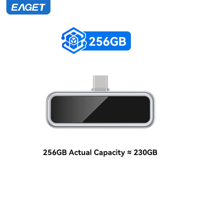 EAGET Type-C USB Flash Drive With Intelligent Digital Display, 128GB/256GB USB C Memory Stick, PD 20W Fast-Charging Secure Flash Drive with Smart LCD Display, APP Encryption & One-Click BackupFor iPhone 16/15, Easy Monitoring of USB Flash Drive Health