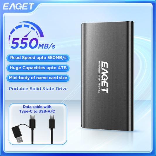 EAGET 256GB/1TB Dual-interface Data Cable To-C/To-A Portable High Speed Mobile Solid State Drive, Large Storage, Computer External Solid State Drive, Data Storage Expansion Backup